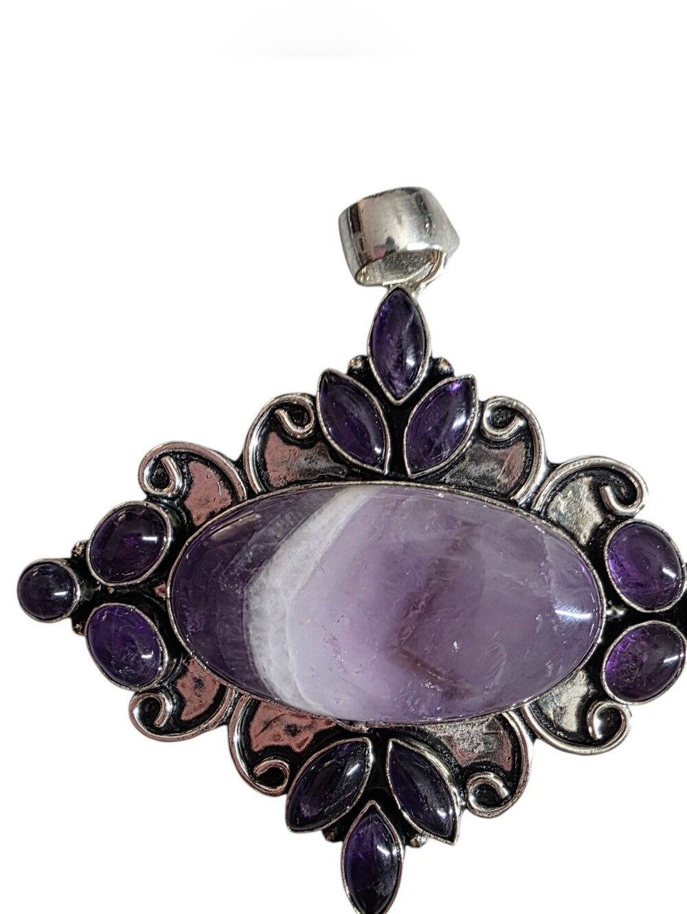 Sterling Silver Amethyst Pendant Necklace - Purple Gemstone - Picture 2 of 9